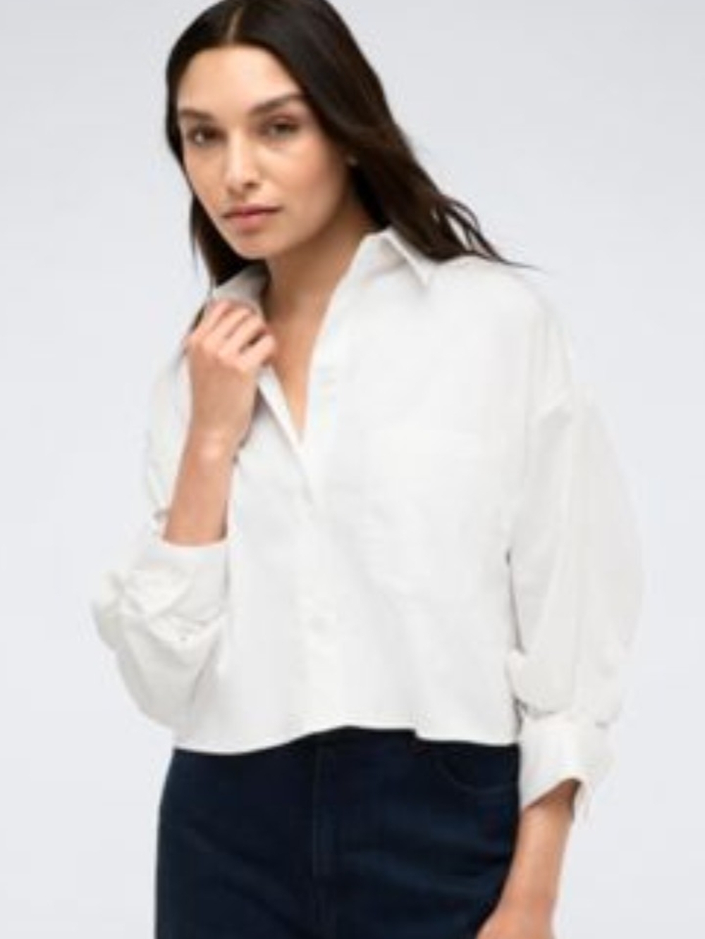 Kenneth Cole White Cropped Button-Down Shirt